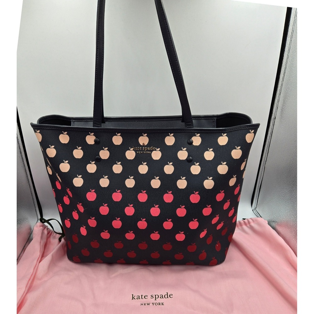 Kate Spade‎ New York Apple Print Tote Bag Black Red Pink - Picture 10 of 10
